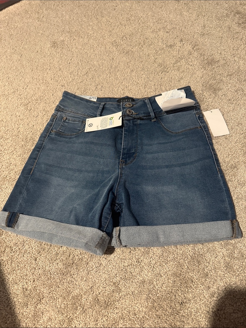 Women's Curves Dark Blue Roll-Cuff Denim Shorts